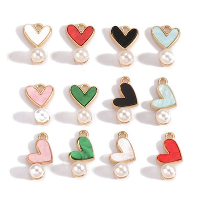 5PCS Colorful Heart With Drop Charm for Jewelry Making Findings