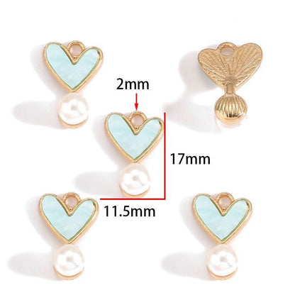 5PCS Colorful Heart With Drop Charm for Jewelry Making Findings