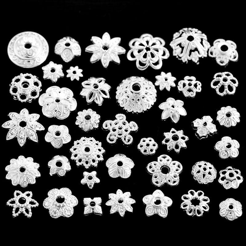 20PCS Different Silver Color Flower Shape Cap for Jewelry Making Findings