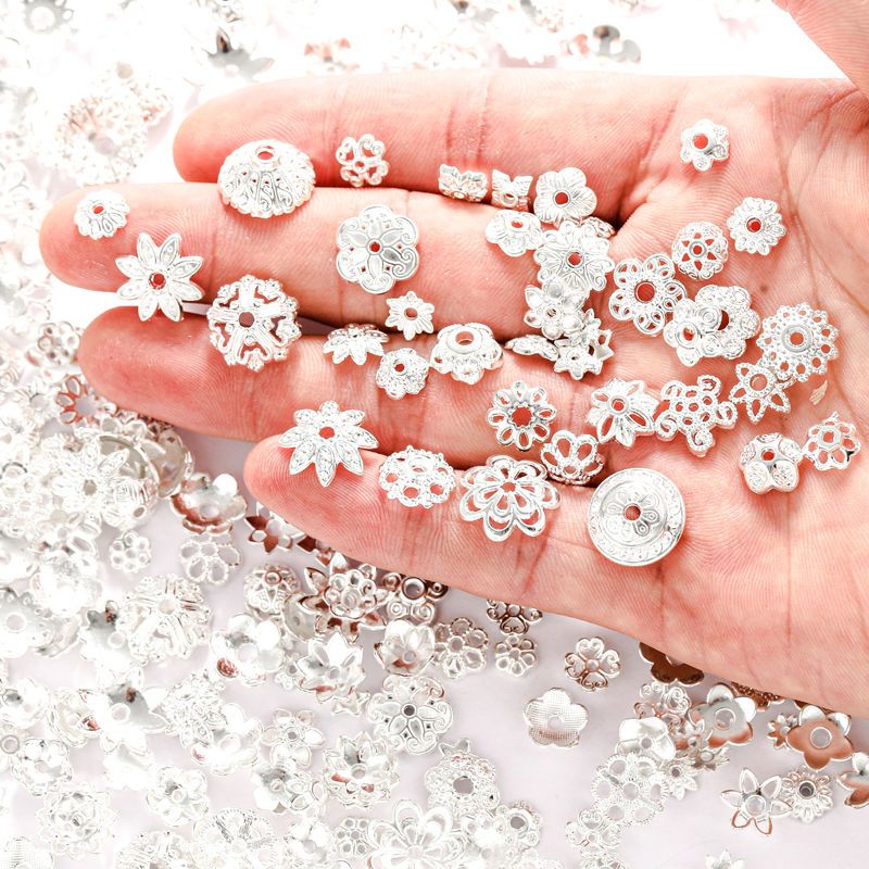 20PCS Different Silver Color Flower Shape Cap for Jewelry Making Findings