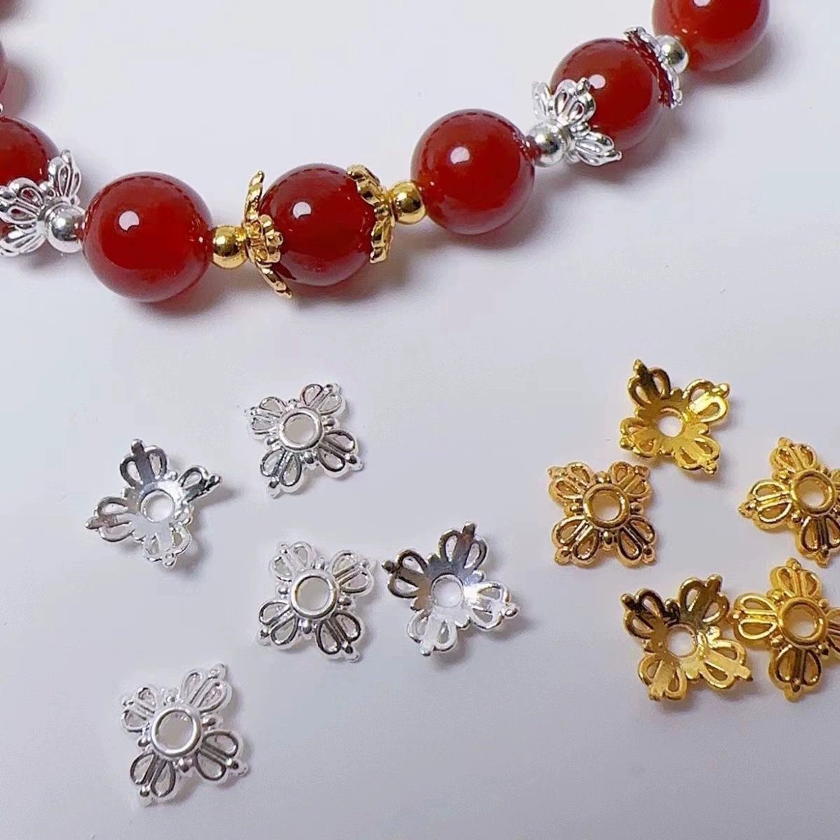 20PCS Different Silver Color Flower Shape Cap for Jewelry Making Findings