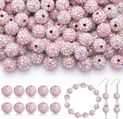 100pcs 10mm Rhinestone Beads Shiny Round Disco Ball Beads Bulk, Sparkle Crystal Clay