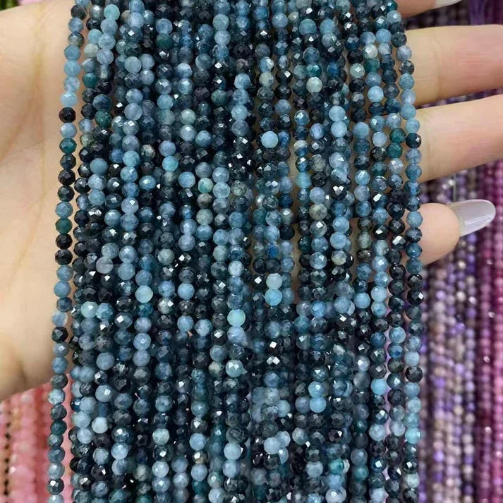 Blue Tourmaline Tiny Faceted Round Beads 2mm 3mm 4mm
