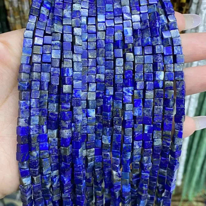 Cube Shape Lapis Beads