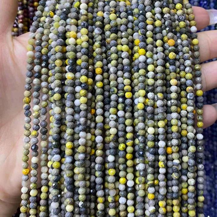 Bumblebee Jasper Tiny Faceted Round Beads 2mm 3mm 4mm