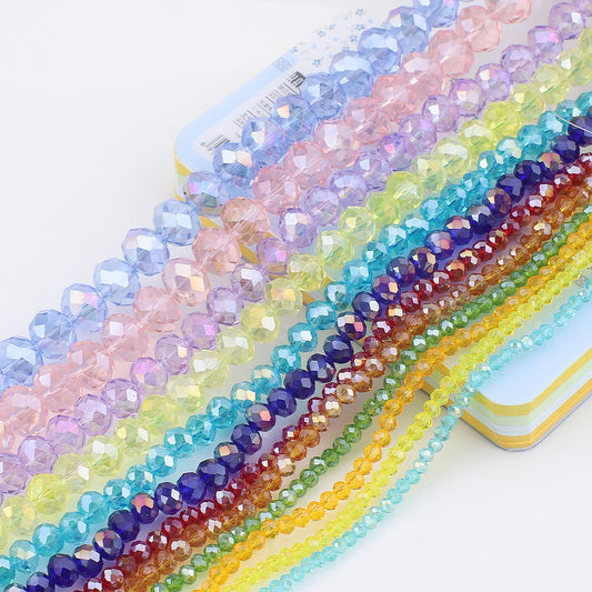 10 Strands Multicolored AB Glass Beads Crystal Faceted Flat Round Beads