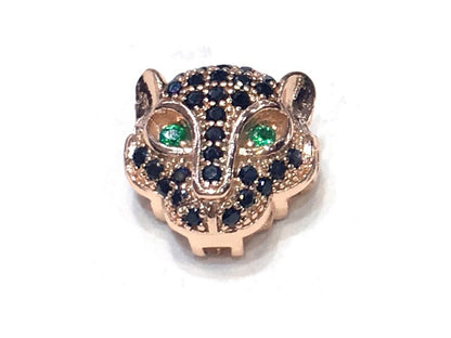 1PCS Leopard Head Beads Brass Cubic Zirconia