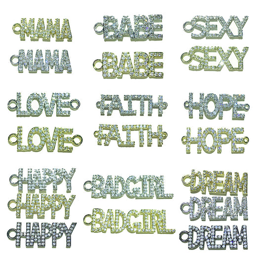 1PCS Brass Cubic Zirconia Vocabulary Slogan Charm