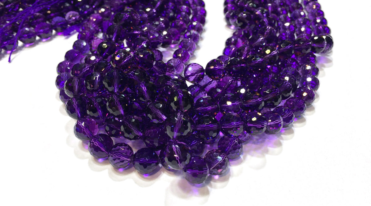 Faceted Round Piezoelectric Amethyst Beads