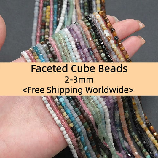 Tiny Square Faceted Beads 2-3mm Gemstone/Quartz/Jasper/Agate