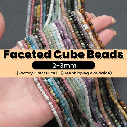 Tiny Square Faceted Beads 2-3mm Gemstone/Quartz/Jasper/Agate