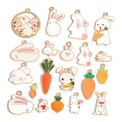 5PCS Cute Bunny Collection Charm For Jewelry Making Findings
