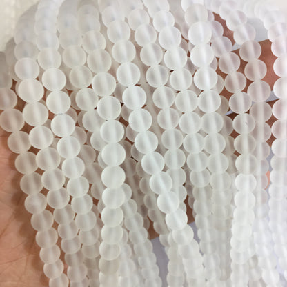 Matte Round Clear Quartz Beads