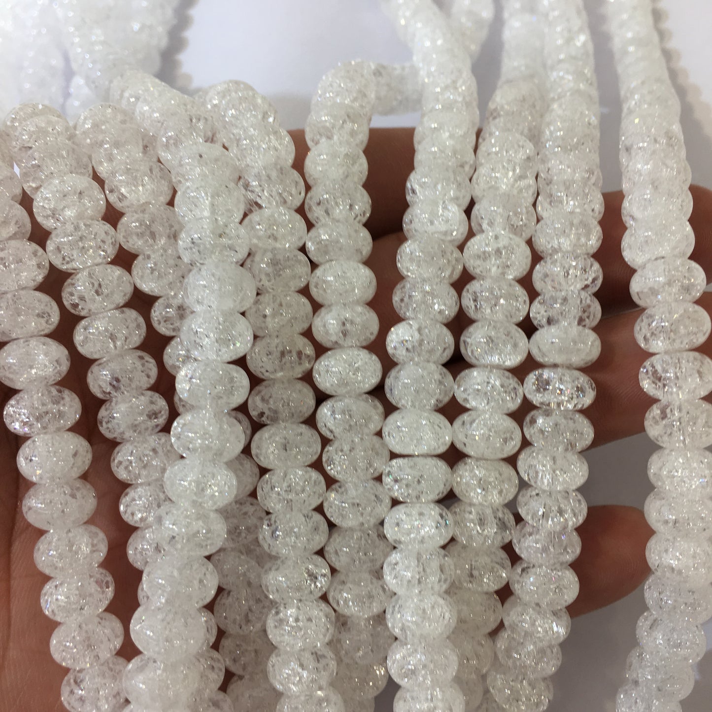 Rondelle Crackle Clear Quartz Beads
