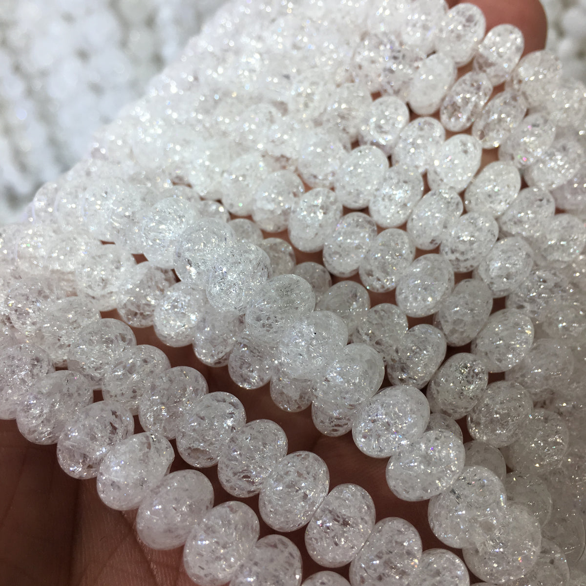 Rondelle Crackle Clear Quartz Beads