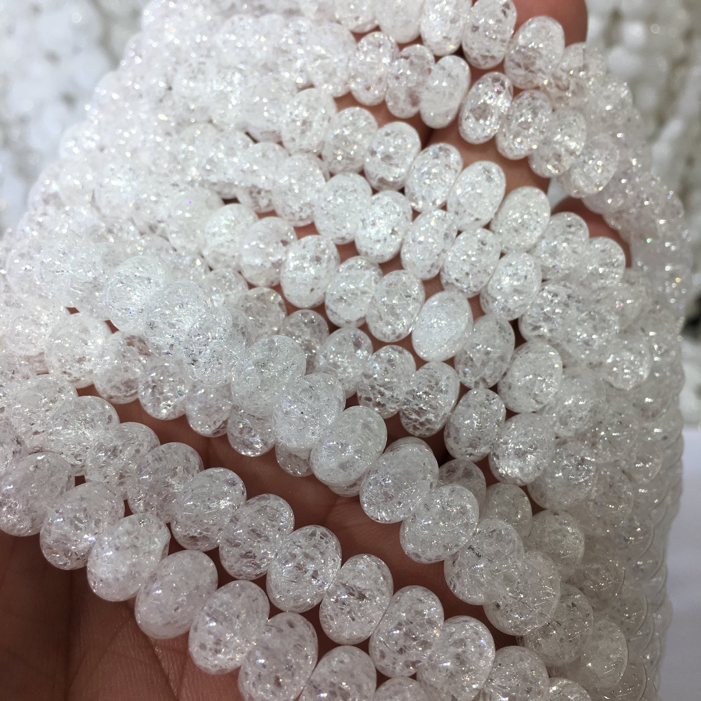 Rondelle Crackle Clear Quartz Beads