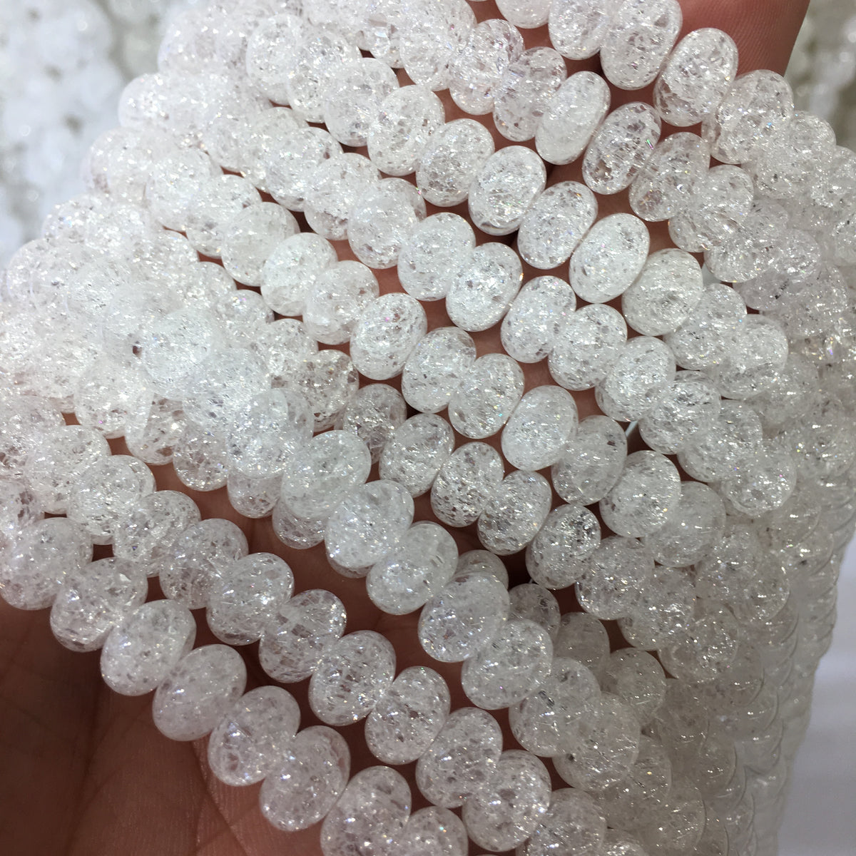 Rondelle Crackle Clear Quartz Beads