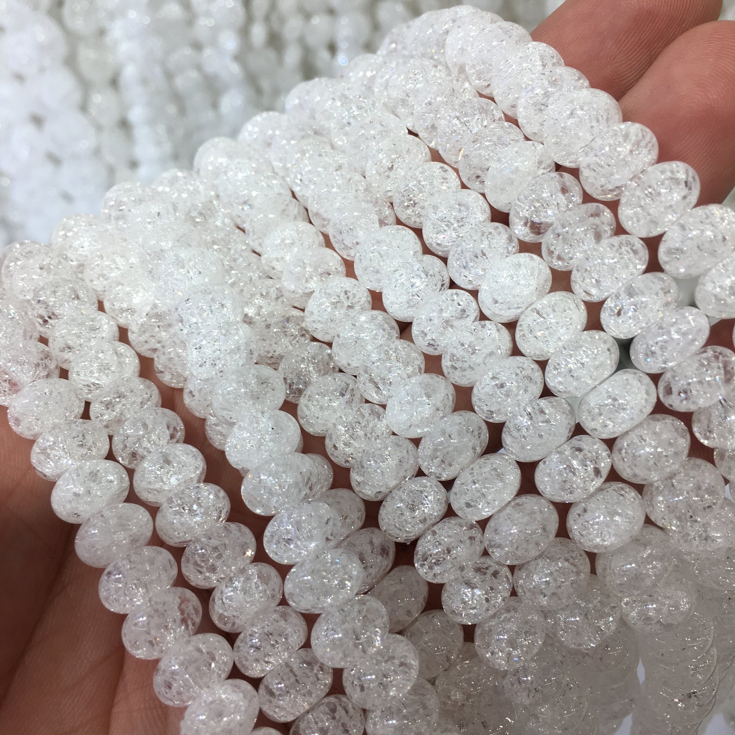 Rondelle Crackle Clear Quartz Beads
