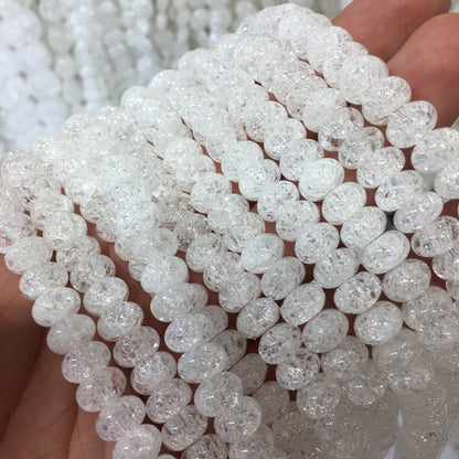 Rondelle Crackle Clear Quartz Beads