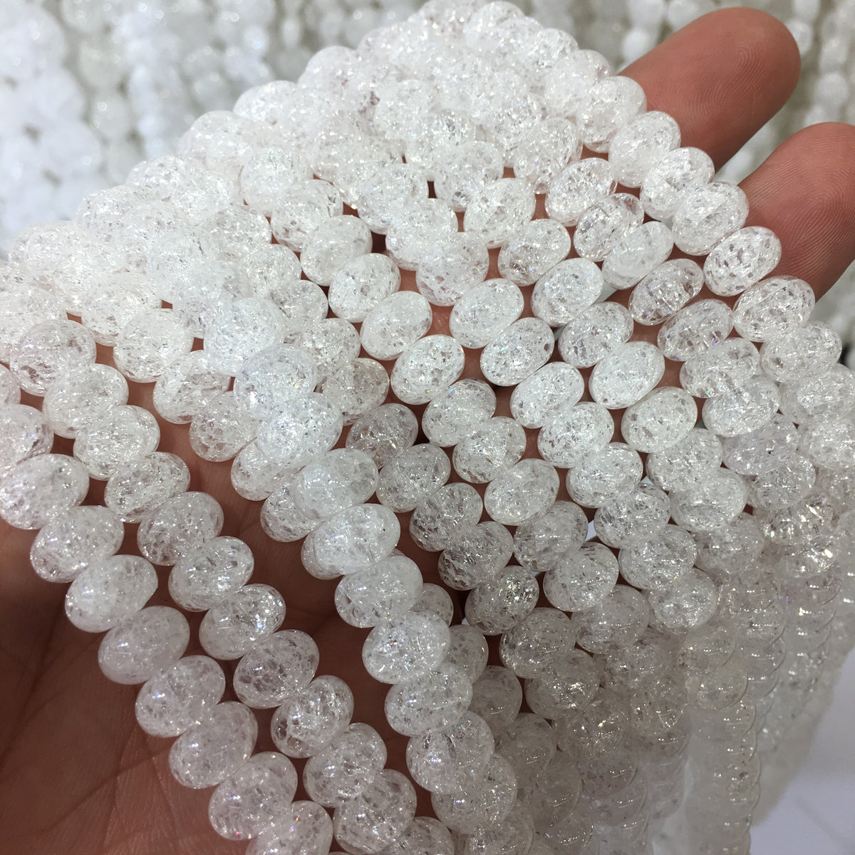Rondelle Crackle Clear Quartz Beads