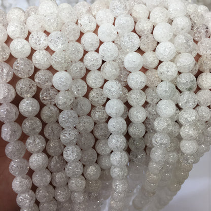 Round Smooth Crackle Clear Quartz Beads