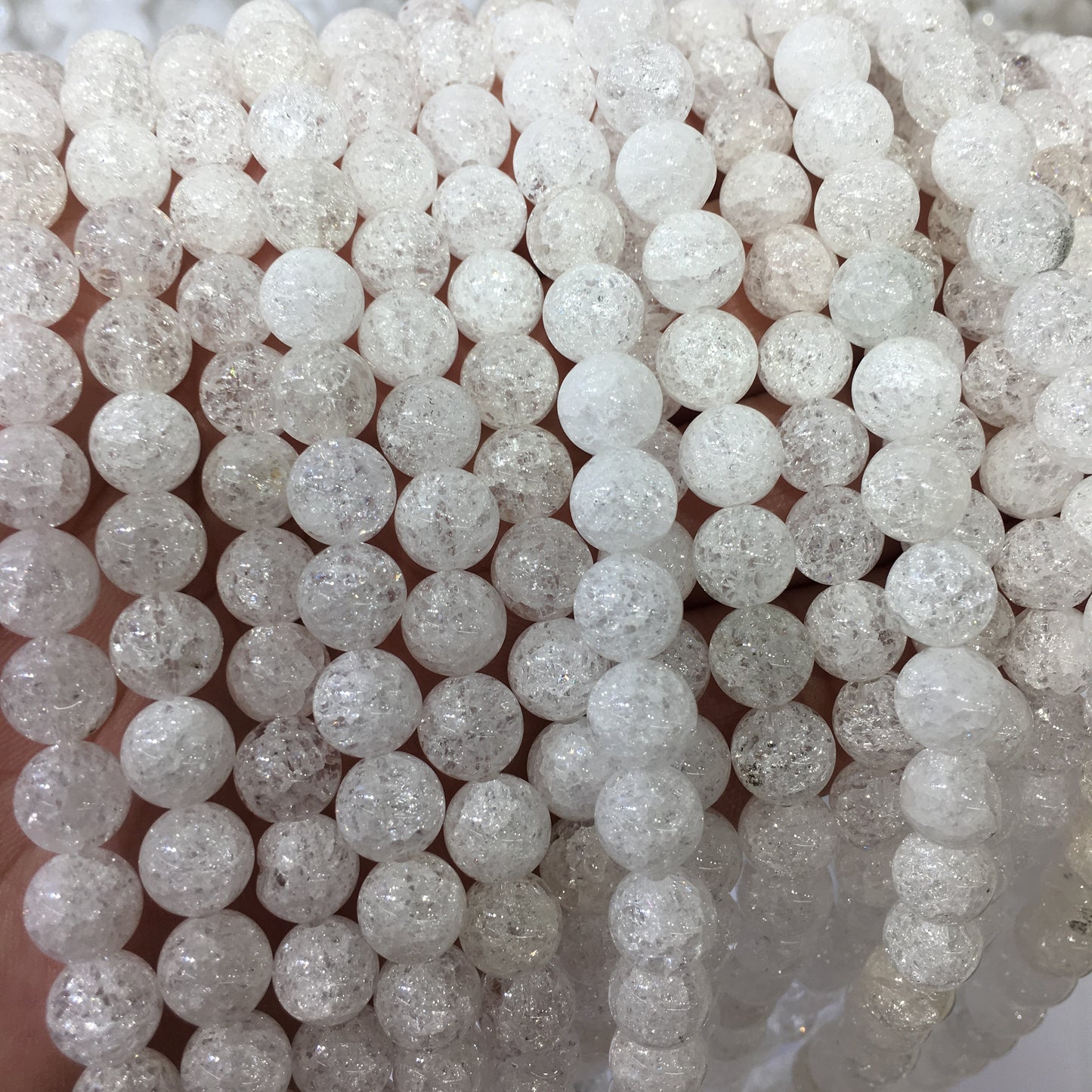 Round Smooth Crackle Clear Quartz Beads