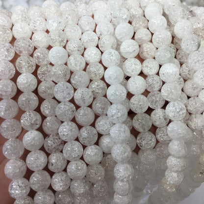 Round Smooth Crackle Clear Quartz Beads