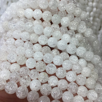 Round Smooth Crackle Clear Quartz Beads
