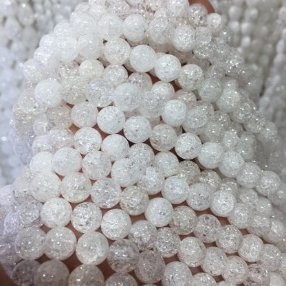 Round Smooth Crackle Clear Quartz Beads
