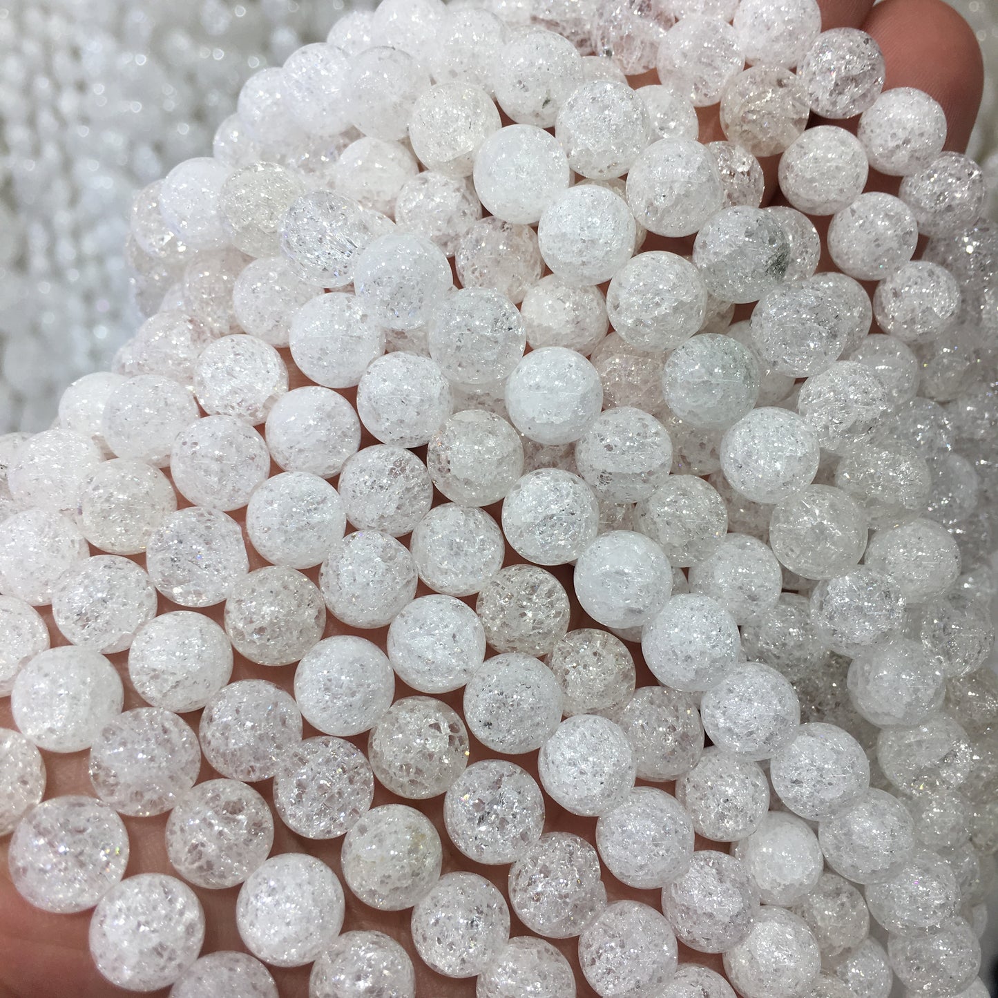 Round Smooth Crackle Clear Quartz Beads