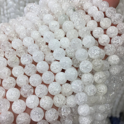Round Smooth Crackle Clear Quartz Beads