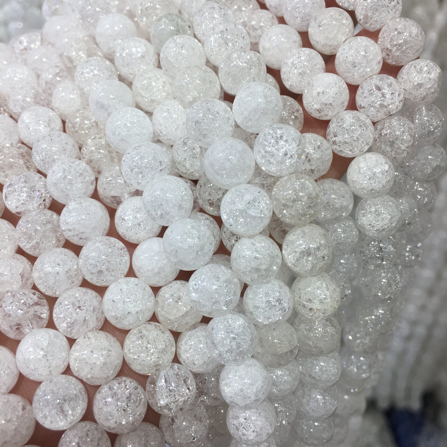 Round Smooth Crackle Clear Quartz Beads