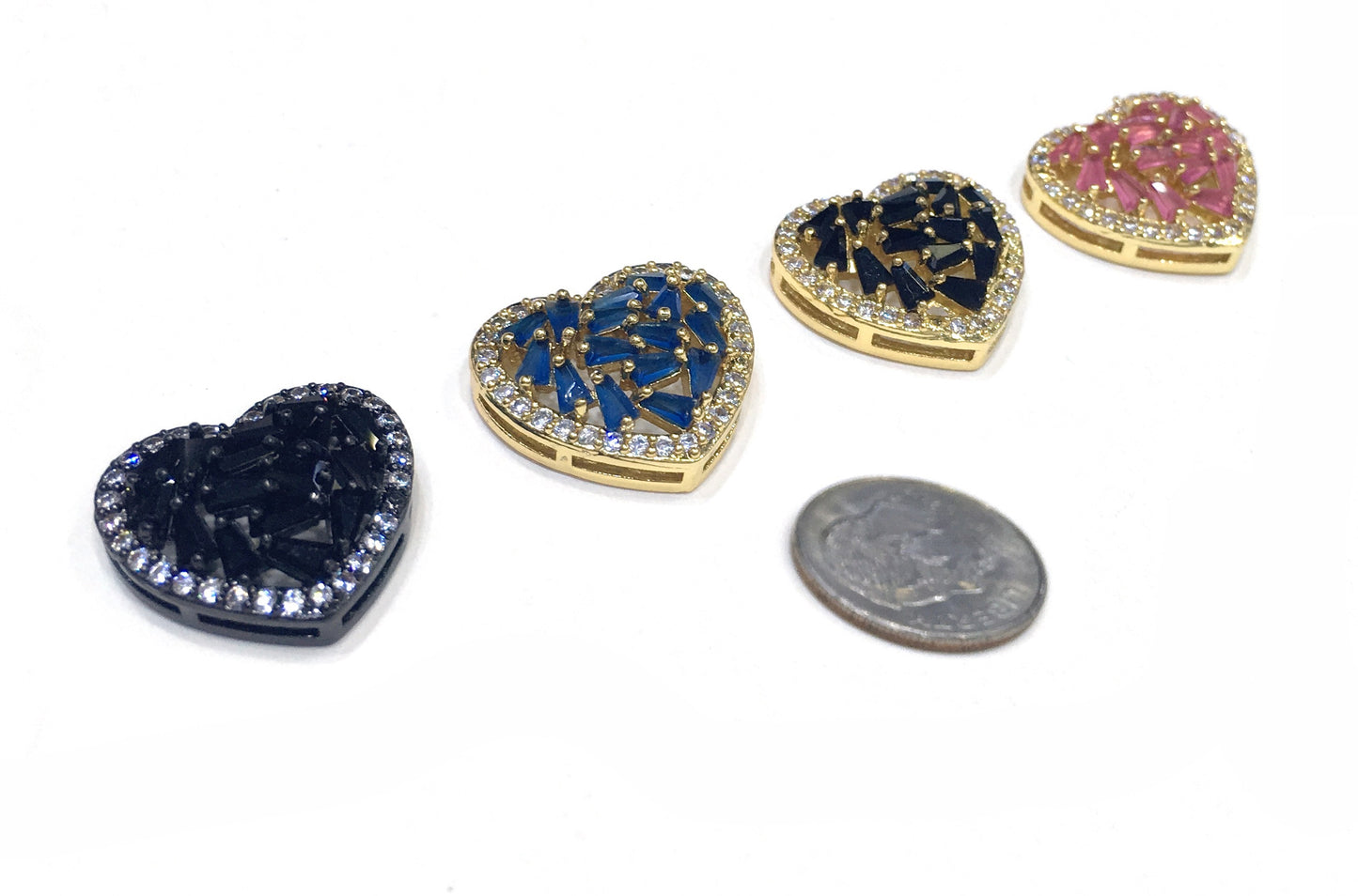 1PCS Brass Cubic Zirconia Heart Accessories
