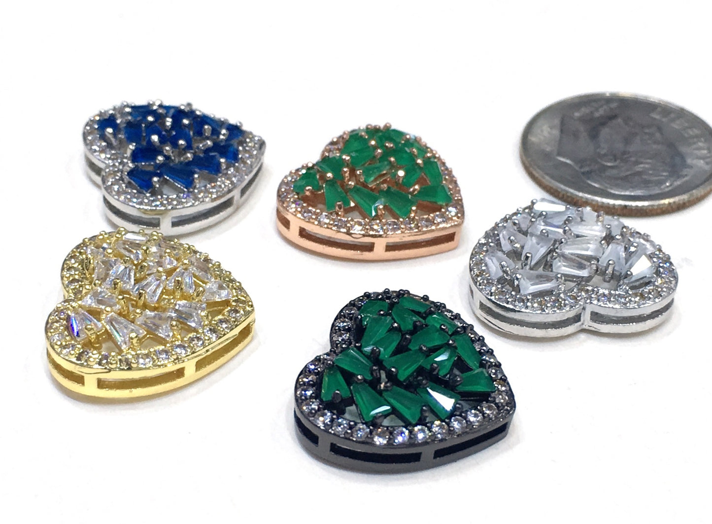 1PCS Brass Cubic Zirconia Heart Accessories