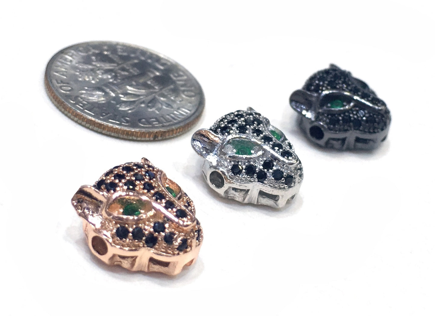 1PCS Leopard Head Beads Brass Cubic Zirconia