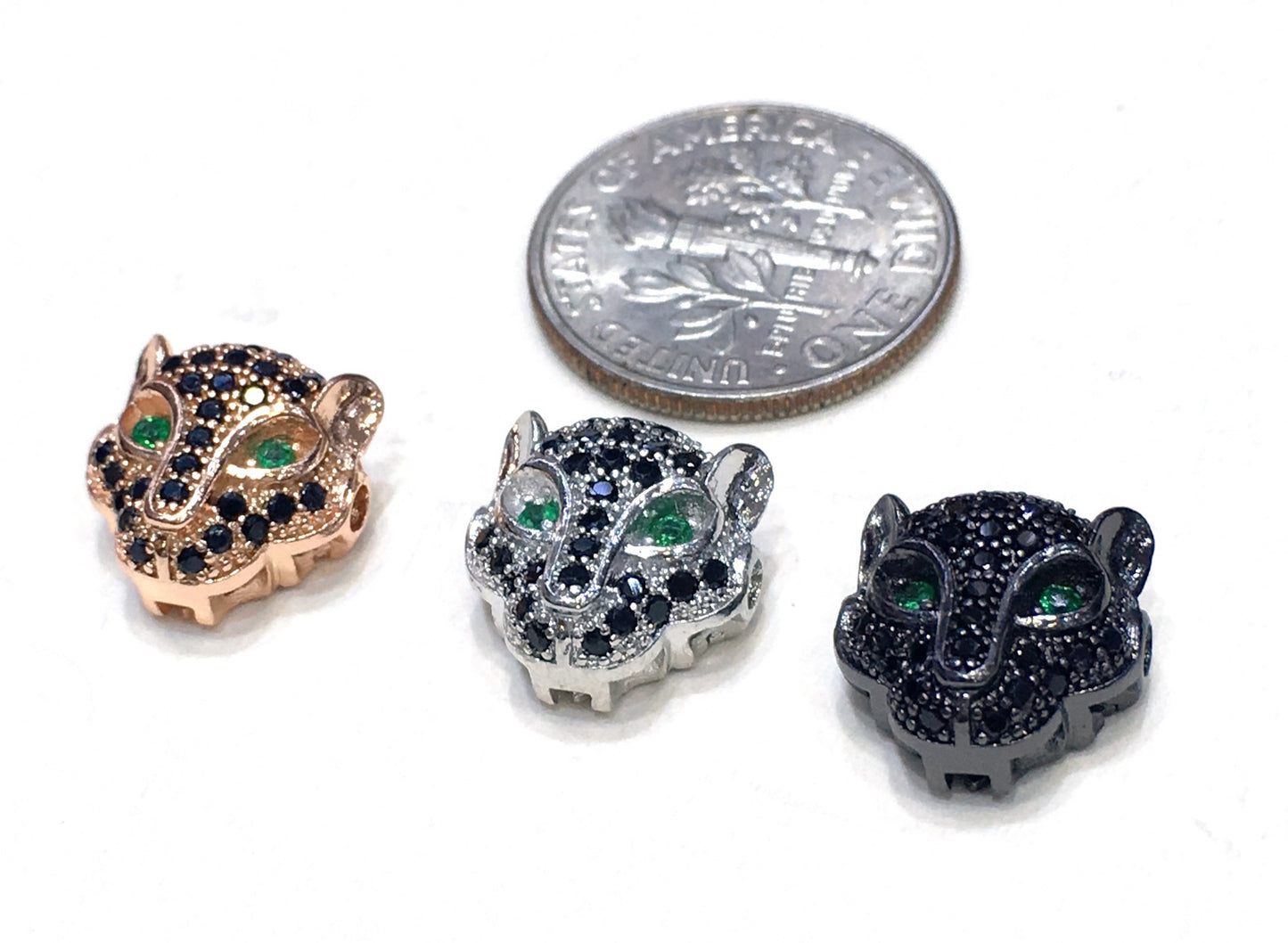 1PCS Leopard Head Beads Brass Cubic Zirconia
