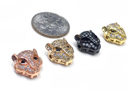 1PCS Leopard Head Beads Brass Cubic Zirconia