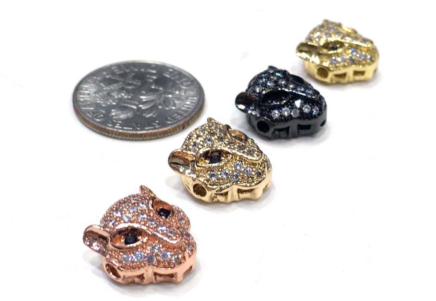 1PCS Leopard Head Beads Brass Cubic Zirconia