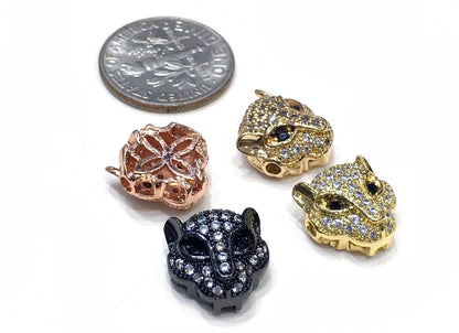 1PCS Leopard Head Beads Brass Cubic Zirconia