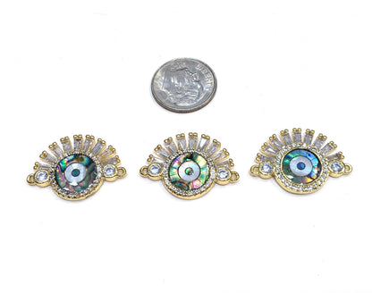 3PCS Brass Cubic Zirconia Evil Eyes Beads