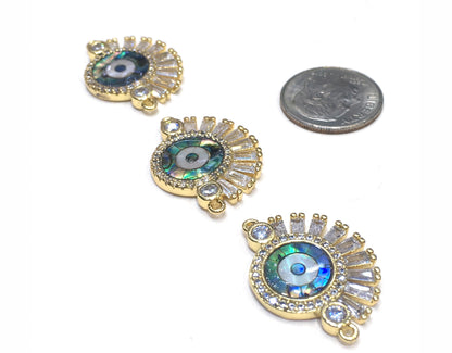3PCS Brass Cubic Zirconia Evil Eyes Beads