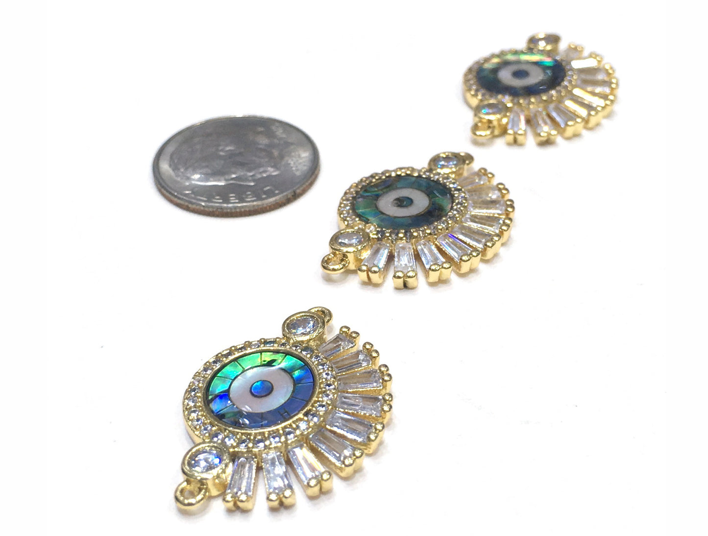 3PCS Brass Cubic Zirconia Evil Eyes Beads