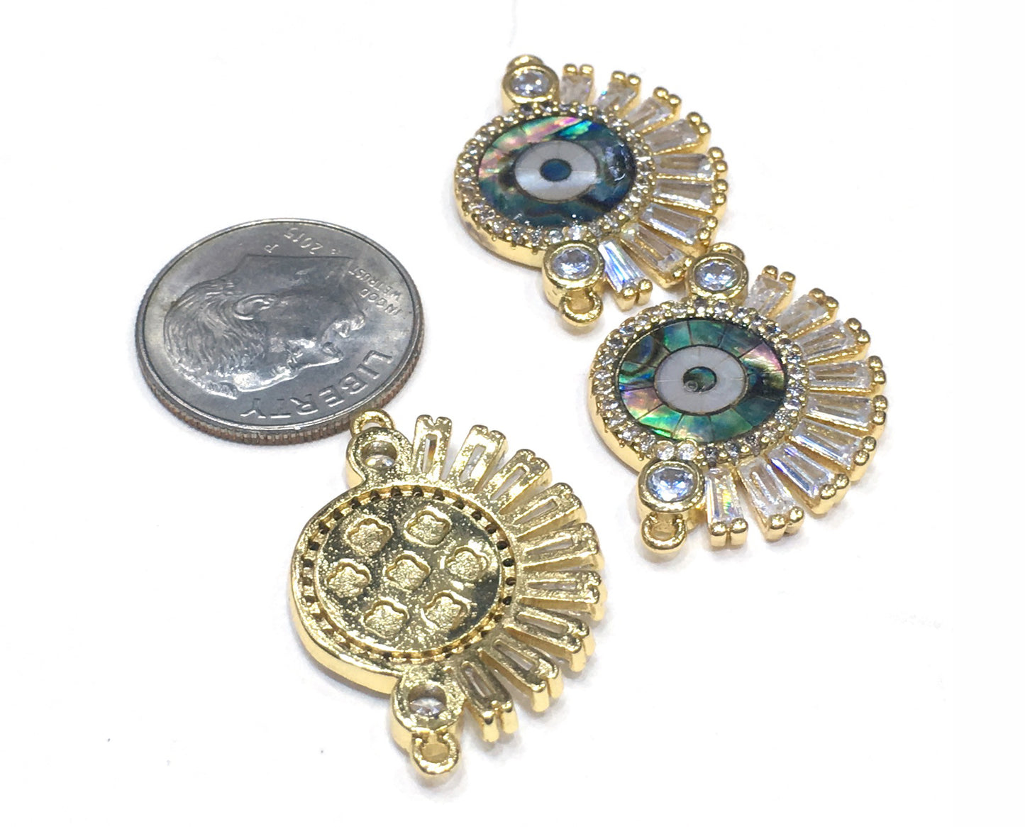 3PCS Brass Cubic Zirconia Evil Eyes Beads