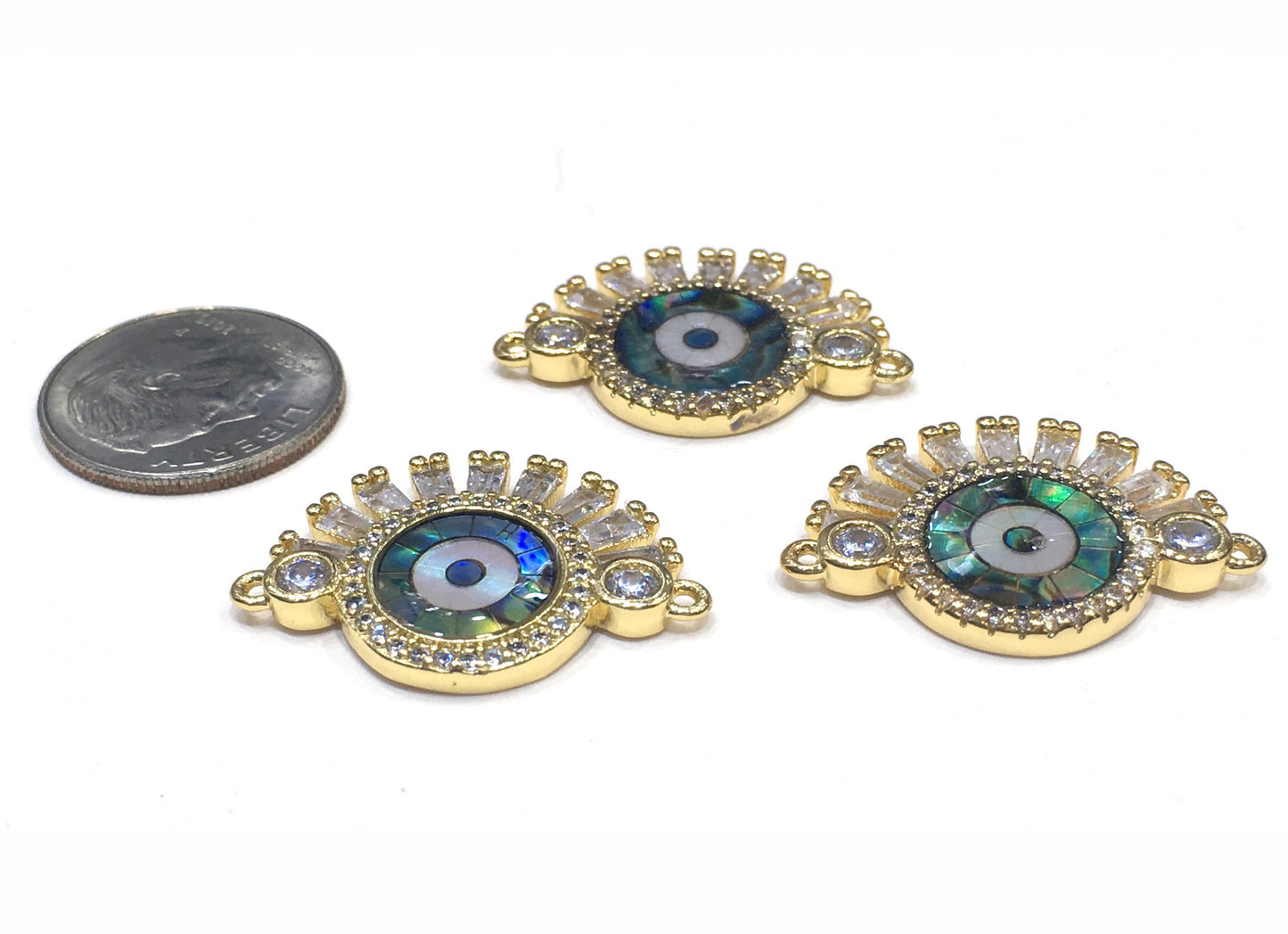 3PCS Brass Cubic Zirconia Evil Eyes Beads