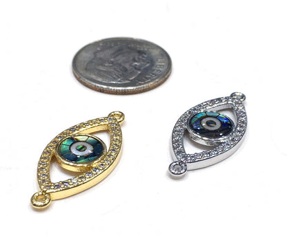 1PCS Brass Cubic Zirconia Evil Eyes Beads
