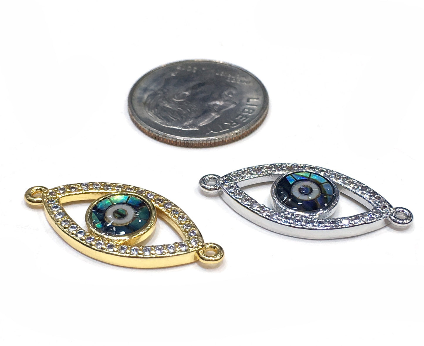 1PCS Brass Cubic Zirconia Evil Eyes Beads