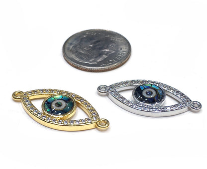 1PCS Brass Cubic Zirconia Evil Eyes Beads