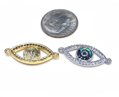 1PCS Brass Cubic Zirconia Evil Eyes Beads