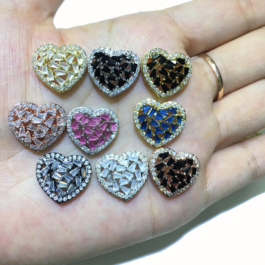1PCS Brass Cubic Zirconia Heart Accessories