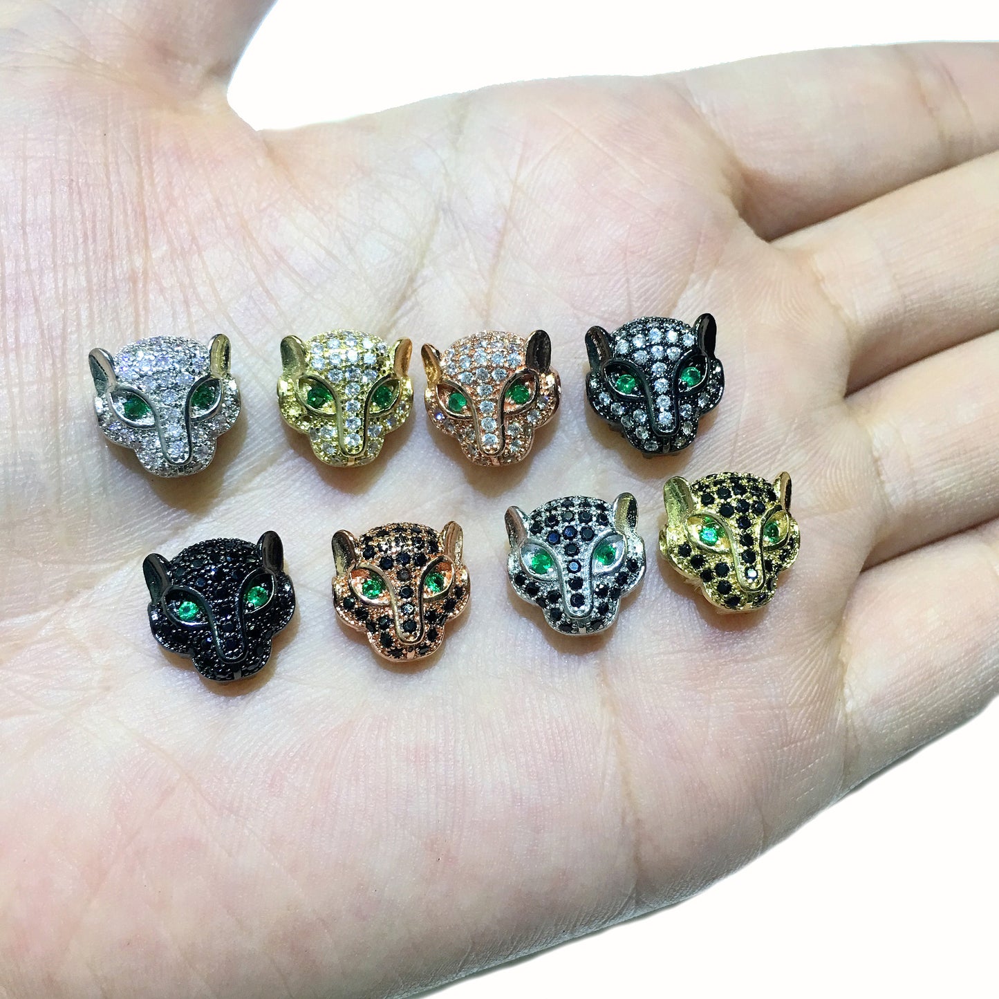 1PCS Leopard Head Beads Brass Cubic Zirconia